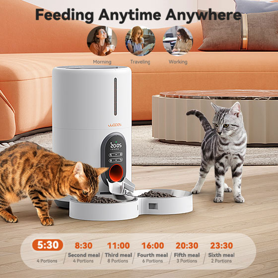 WOpet Barn Automatic Timed Feeder for Two Pets with Double Stainless Steel Bowls